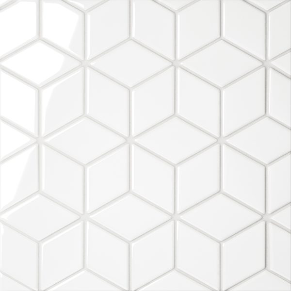 Le Cafe 2  x 3  Diamond Glossy Porcelain Mosaic Tile in White - 100002419