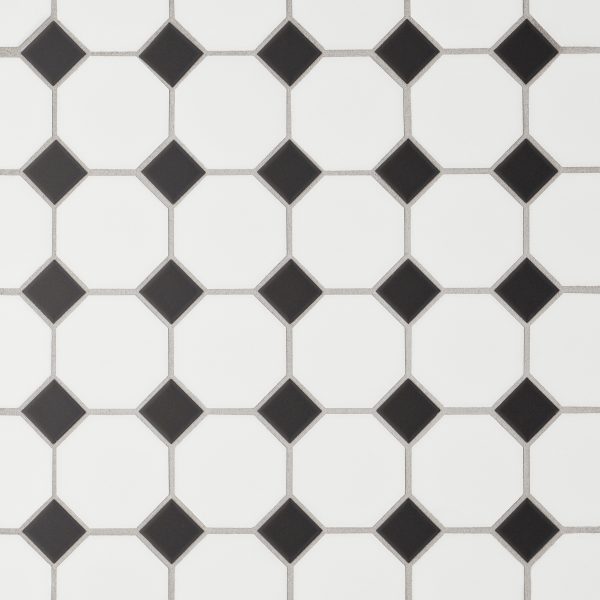 Le Cafe 2  x 2  Octagon Matte Porcelain Mosaic Tile in White/Black - 100002421