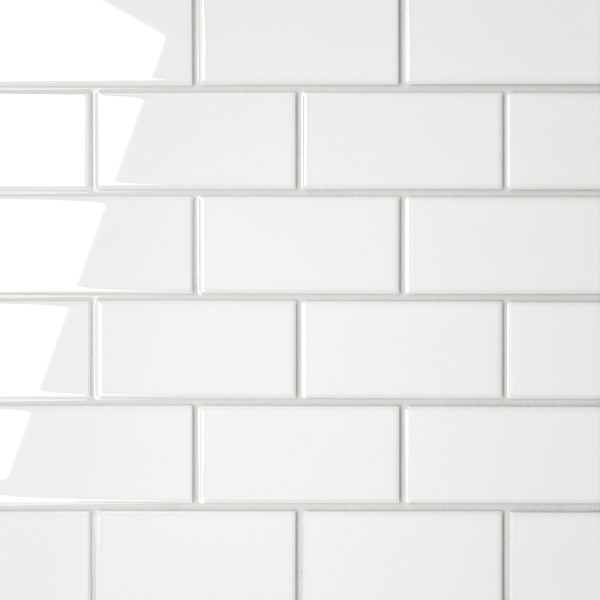 Le Cafe 2  x 4  Off Set Mesh Mount Glossy Porcelain Mosaic Tile in White - 100002425