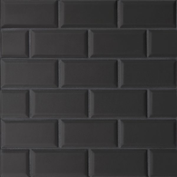 Le Cafe 2  x 4  Bevel Off Set Mesh Mount Matte Porcelain Mosaic Tile in Black - 100002426