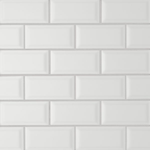 Le Cafe 2  x 4  Bevel Off Set Mesh Mount Matte Porcelain Mosaic Tile in White - 100002427