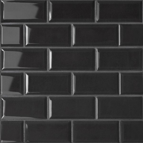 Le Cafe 2  x 4  Bevel Off Set Mesh Mount Glossy Porcelain Mosaic Tile in Black - 100002428