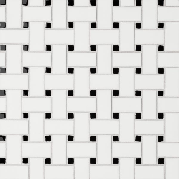 Le Cafe 1  x 2  Basket Weave Porcelain Mosaic Tile in Matte White/Black W/Glossy Dot - 100002430