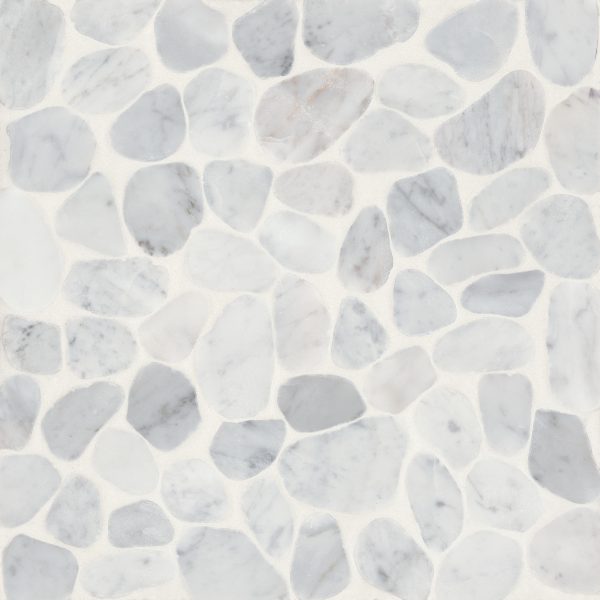 Waterbrook Medium Sliced Pebble Mosaic in White Carrara - 100003092