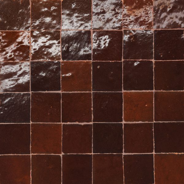 Zagora 2  x 2  Glossy Zellige Mosaic Tile in Maroon - 100003252