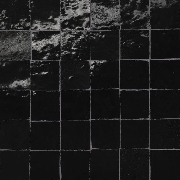 Zagora 2  x 2  Glossy Zellige Mosaic Tile in Nero - 100003253