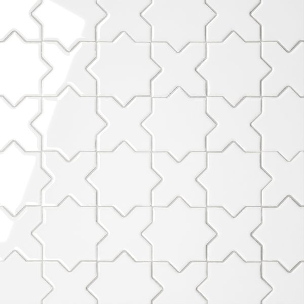 Le Cafe 2  x 2  Cross & Star Glossy Porcelain Mosaic Tile in White - 100003617