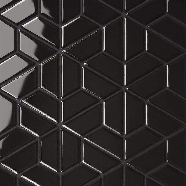 Le Cafe 1  x 2  Half Hexagon Glossy Porcelain Mosaic in Black - 100003620