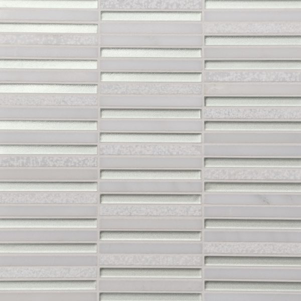 Kaikos 3/8  x 4  Stacked Glass and Stone Mosaic in Pearl and Oriental White - 100004072