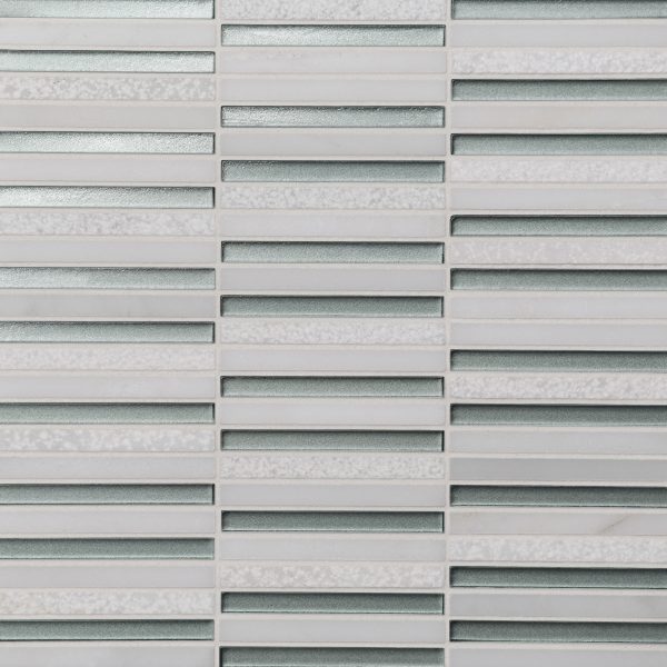 Kaikos 3/8  x 4  Stacked Glass and Stone Mosaic in Light Green and Oriental White - 100004077