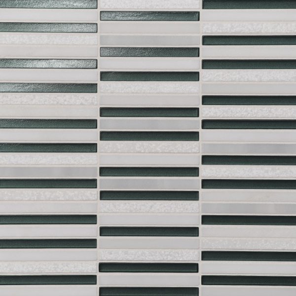 Kaikos 3/8  x 4  Stacked Glass and Stone Mosaic in Dark Green and Oriental White - 100004078