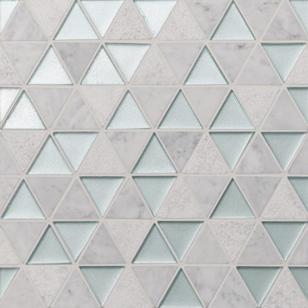 Kaikos 1.75  Triangle Glass and Stone Mosaic in Blue and White Carrara - 100004082