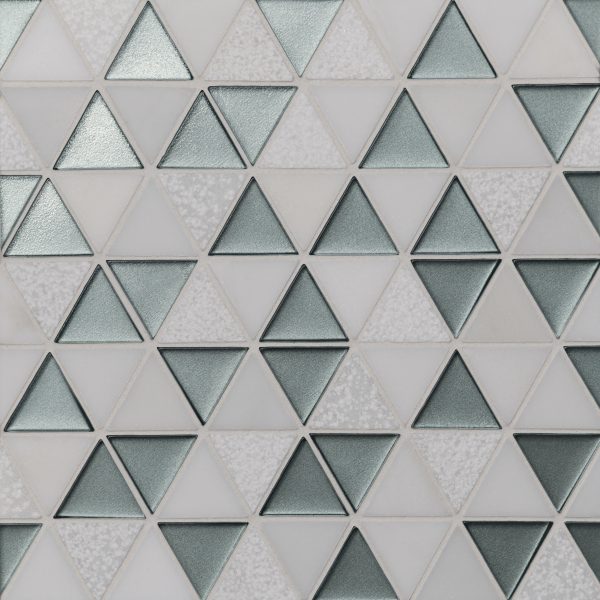 Kaikos 1.75  Triangle Glass and Stone Mosaic in Light Green and Oriental White - 100004084