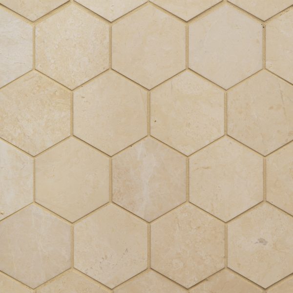 Caspian Bisque 3  Honed Marble Mesh Back Hexagon Mosaic - 100005483