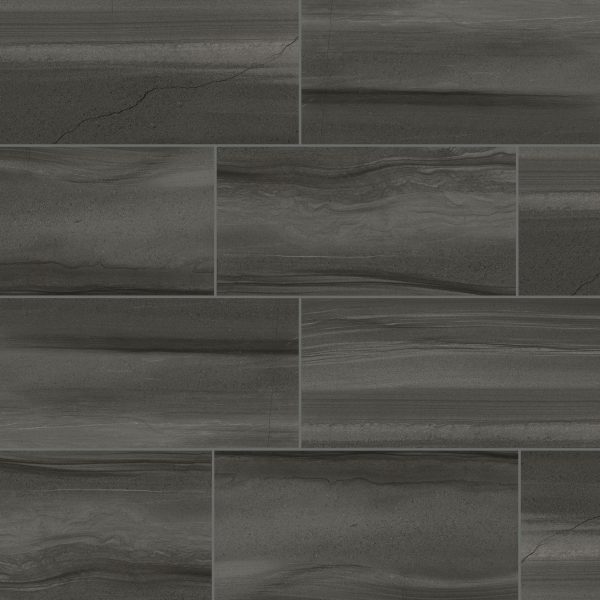 Linear Stone 12  x 24  Honed Porcelain Field Tile in Black - 100006095