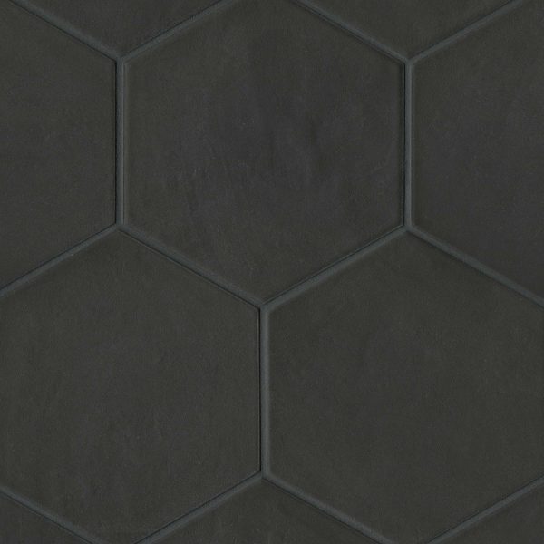 Allora 8.5  x 10  Hexagon Matte Porcelain Tile in Solid Black - DECALLBLAHEXM