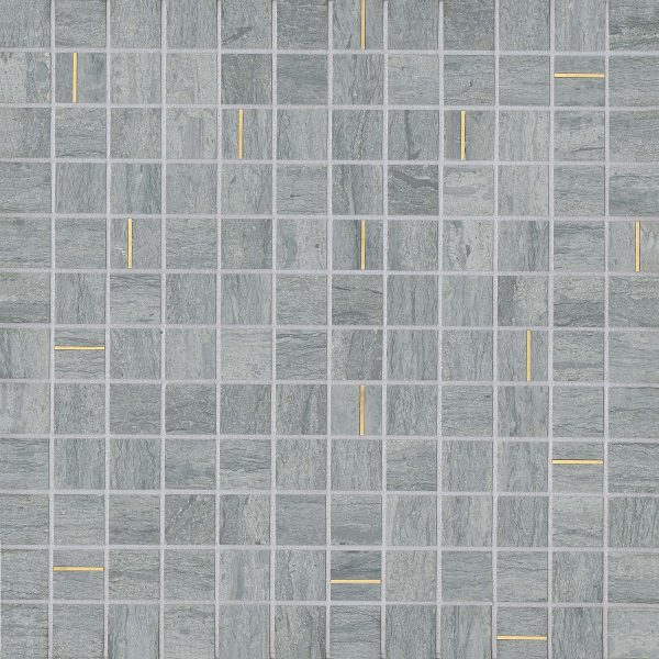 Ferrara 1  x 1  Honed Marble Mosaic Tile with Brass in Argento - DECFERARG11MOH