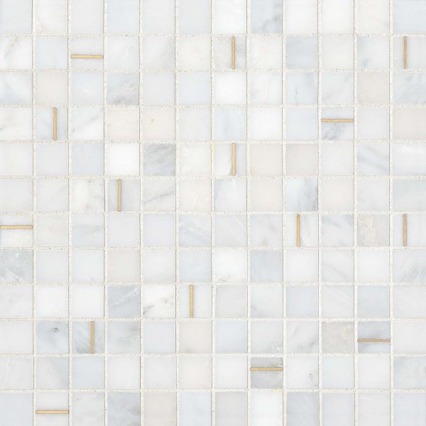 Ferrara 1  x 1  Honed Marble Mosaic Tile with Brass in Bianco - DECFERBIA11MOH