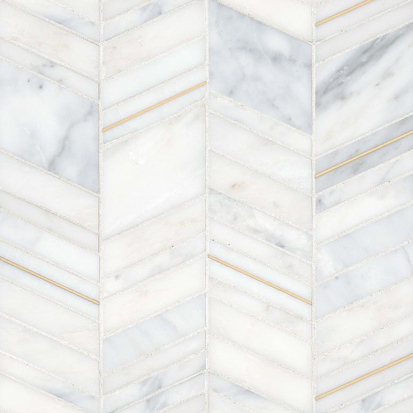 Ferrara Honed Chevron Marble Mosaic Tile in Bianco - DECFERBIACHEMOH