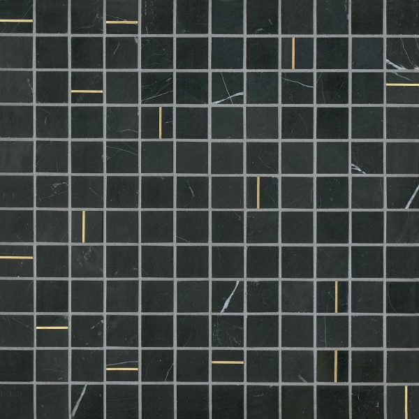 Ferrara 1  x 1  Honed Marble Mosaic Tile with Brass in Nero - DECFERNER11MOH