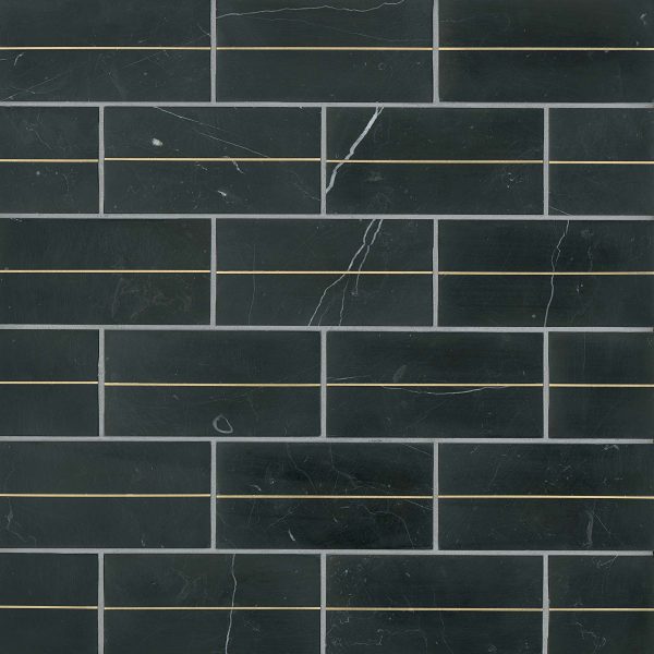 Ferrara 3  x 6  Honed Marble Decorative Tile with Brass in Nero - DECFERNER36DECOH