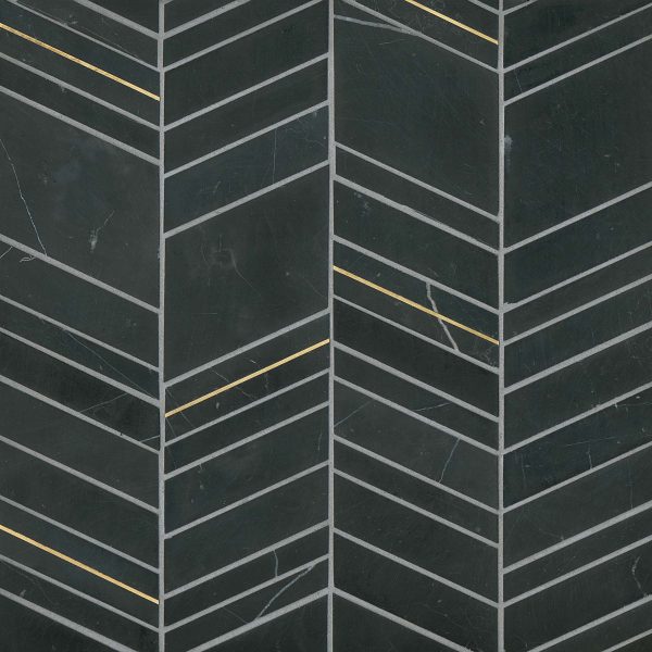 Ferrara Honed Chevron Marble Mosaic Tile in Nero - DECFERNERCHEMOH