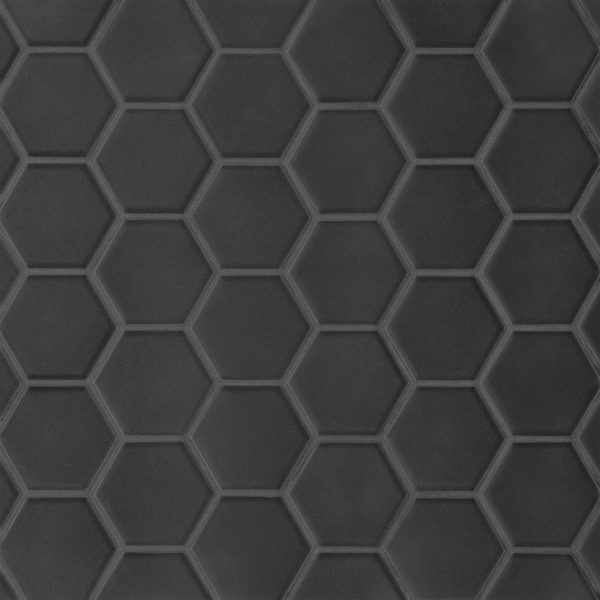 Le Cafe 2  x 2  Hexagon Matte Porcelain Mosaic Tile in Black - DECLEC22B