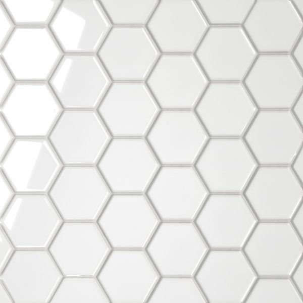 Le Cafe 2  x 2  Hexagon Glossy Porcelain Mosaic Tile in White - DECLEC22WG