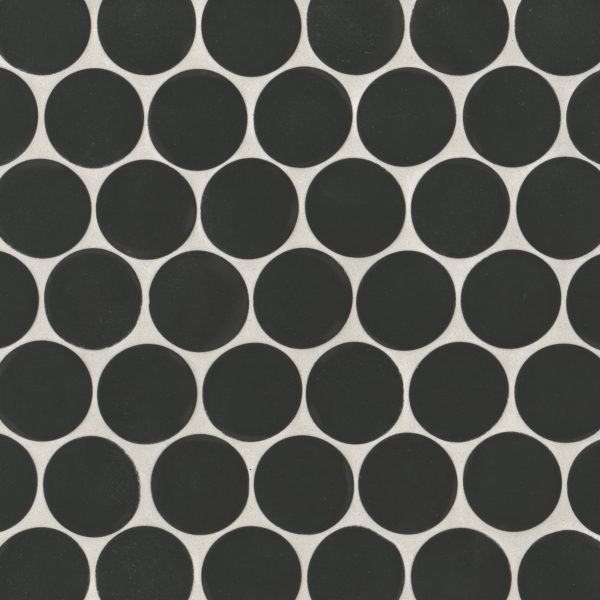 Makoto 2  Round Matte Porcelain Mosaic Tile in Kuroi Black - DECMAKKUB2RMOM