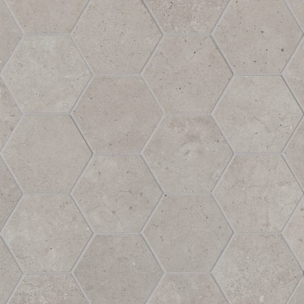 Materika 3  Hexagon Matte Porcelain Mosaic in Silver - NORMATSIL3HEXMO