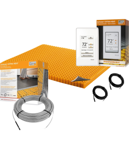 All in One Floor Heating Kit with 102 sq ft Cable, 134.5 sq ft PEEL & STICK Membrane, Touchscreen Programmable Thermostat (120V)