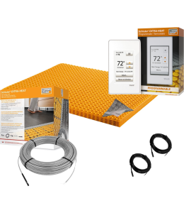 All in One Floor Heating Kit with 27 sq ft Cable, 43 sq ft PEEL & STICK INSULATED DUO Membrane, Touchscreen Programmable Thermostat (120V)