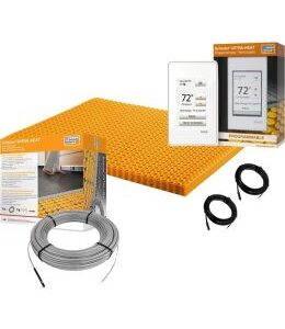 All in One Floor Heating Kit with 38 sq ft Cable, 60 sq ft Membrane, Touchscreen Programmable Thermostat (240V)