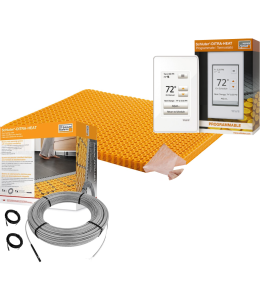 All in One Floor Heating Kit with 38 sq ft Cable, 60 sq ft PEEL & STICK Membrane, Touchscreen Programmable Thermostat (240V)