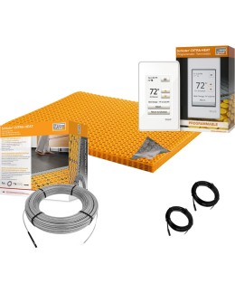 All in One Floor Heating Kit with 83 sq ft Cable, 120 sq ft PEEL & STICK INSULATED DUO Membrane, Touchscreen Programmable Thermostat (120V)