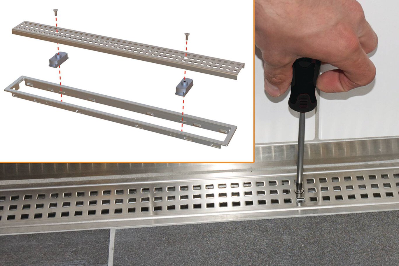 KERDI-LINE 3/4" FRAME W/LOCK 72" SQUARE GRATE