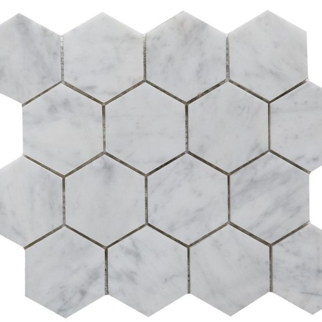Carrara White Marble 3″ Hexagon Mosaic - Icontile - M30H33135