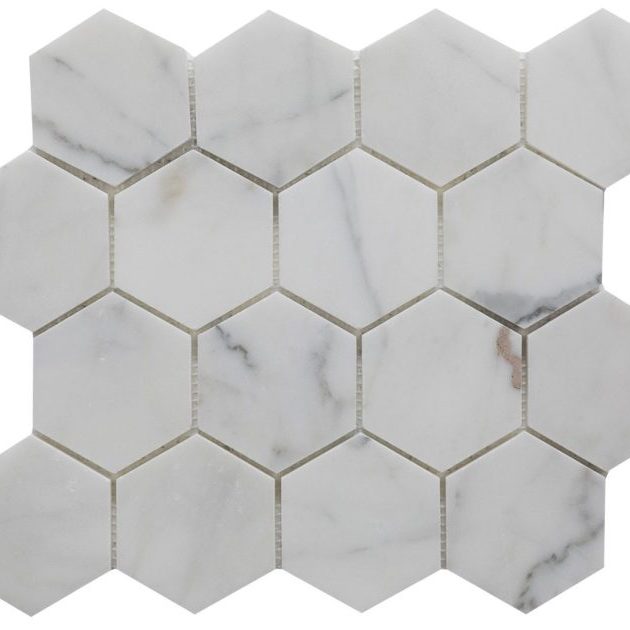 Calacatta Gold Marble 3″ Hexagon Mosaic - Icontile - M36H33135