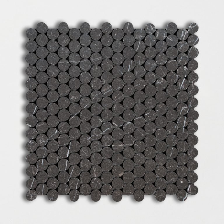 Marble Systems - Iris Black Honed Penny Round Marble Mosaic 11 1/4x11 3/4 - MS01913