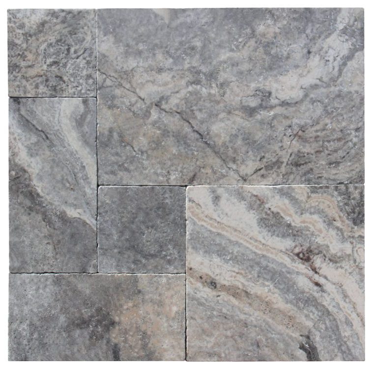 Silver Travertine French Pattern Tumbled Paver 3cm - Icontile - P283099