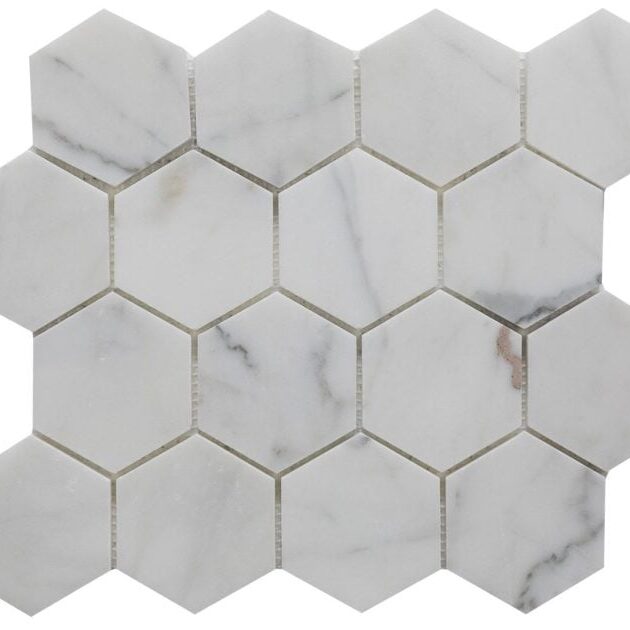Calacatta Gold Marble 3″ Hexagon Mosaic - Icontile - M36H33135