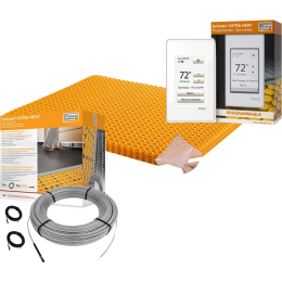 All in One Floor Heating Kit with 53 sq ft Cable, 77 sq ft PEEL & STICK Membrane, Touchscreen Programmable Thermostat (240V)