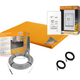 All in One Floor Heating Kit with 83 sq ft Cable, 120 sq ft PEEL & STICK INSULATED DUO Membrane, Touchscreen Programmable Thermostat (120V)